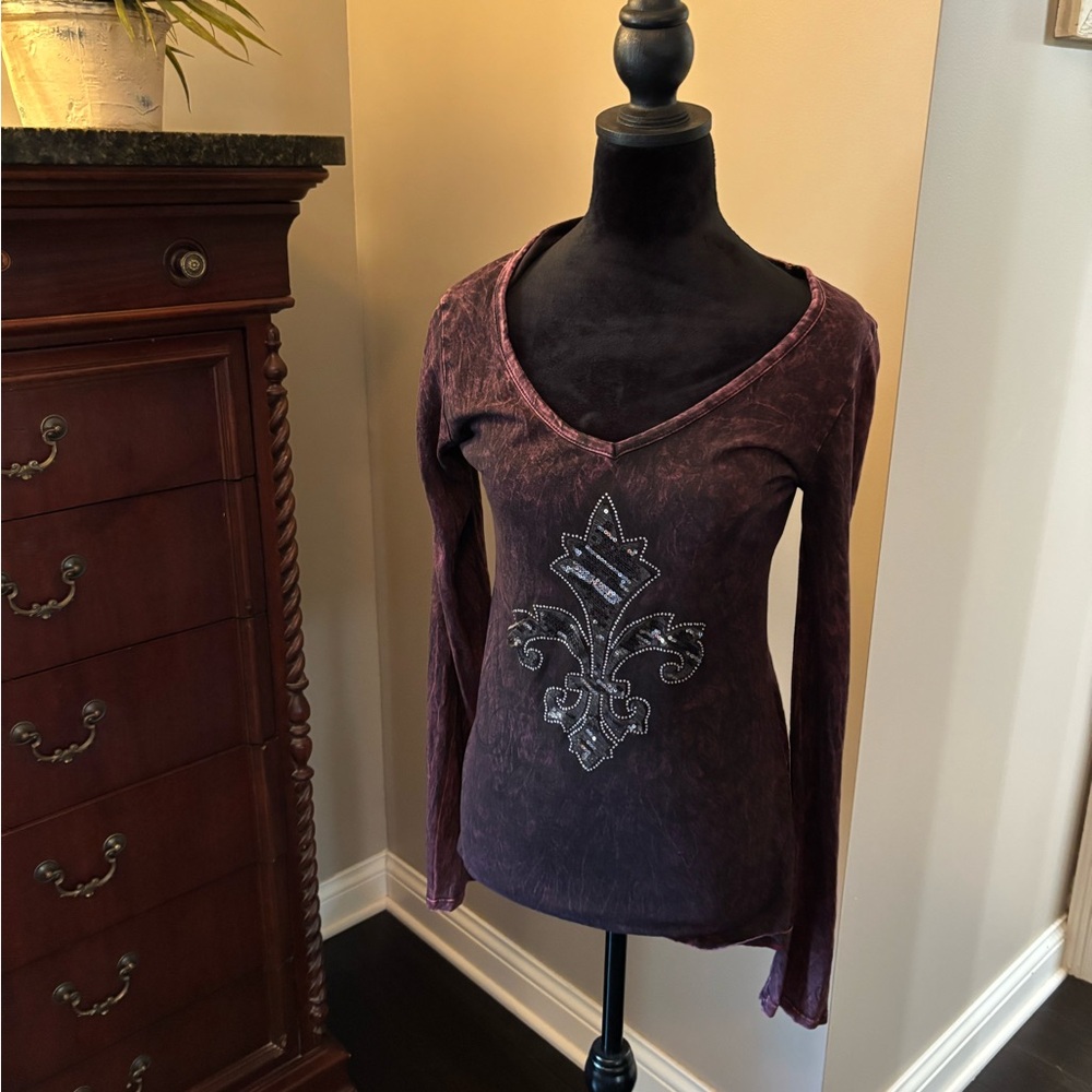 Daytrip Purple Long Sleeve Blouse with Embellishment